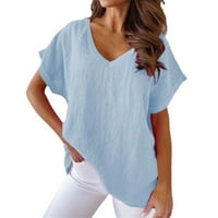 Ženske majice Ležerne prilike Elegantna košulja Solid Color V-izrez kratka majica s rukavima na rukavu