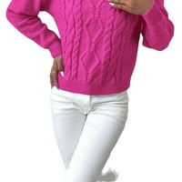 Ležerni obični puloveri za okrugli vrat dugih rukava vruće ružičaste ženske džempere