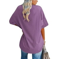 Leylayray ženske vrhove ženskih bluza Ležerne košulje od punog zvona, labavi V izrez Tops Purple XXL