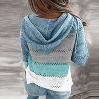 Ženske zimske jakne udobne pletene kardigan modne žene casual patchwork dugih rukava s kapuljačom džemper
