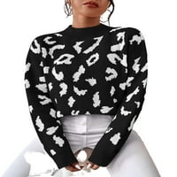 Ležerni leopard print štand puloveri navratnik dugih rukava crno-bijeli džemperi
