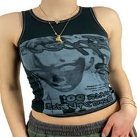 Ženski tenkovi za okrugli vrat, vintage lica portret za ispis majica bez rukava bez rukava