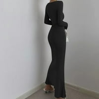 Bazyrey maxi haljine za žene čvrste haljine ženske V-izrez modne haljine s dugim rukavima crna 2xl