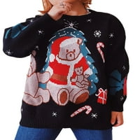 Biekopu Ženski pleteni džemper povremeni božićni medvjed Print dugih rukava zadebljani pulover vrhova ulična odjeća