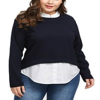 Ženska lažna dva majica Casaul bluza s dugim rukavima na vrhu bazične tee plus veličine tamno siva 2xl