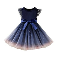 Dresses Girls Kids Bowknot Rucle s kratkim rukavima Tulle Rođendan Patchwork Outfits Play haljina Plava 3Y-4Y
