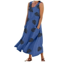 Haljine za žene ženska sunčana haljina bez rukava tropskog skitnog izreza sunčeve haljine duge modne džepove haljine plava l