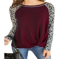 Ženske bluze s dugim rukavima izrez za vrat na vrhu majica Leopard spajanje casual labavih majica u obliku rukenog ruka