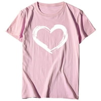 Žene Sjeverno štampanje T majice Ljeto smiješni kratki rukav za teen djevojku Valentinovo slatka casual crewneck pulover ružičasti xxxl