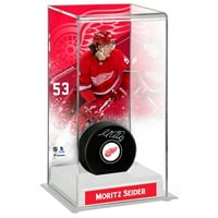 Moritz Seider Detroit Crvena krila Autografikovana pak sa deluxe visokom hokejskom futrolom