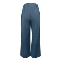 Ljetne hlače za široke noge za žene Ležerne prilike labave pantalone elastične pamučne posteljine obične pantalone sa džepovima