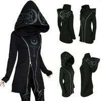 Ikevan žene slobodni gotički punk dugih rukava s kapuljačom, crni kardigan patentna jakna crna 8