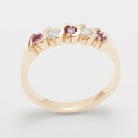 Britanci izrađeni 14k Rose Gold Prirodni ružičasti turmalinski i kubni cirkonijski ženski prsten - Veličine