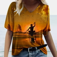 Havajske majice za žene Trendy ljeto tropsko tropsko drik grafički kratkim rukavima, majica s kratkim kratkim kratkim kratkim majicama gornja labava vrećica bluza s braon l