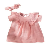 Bagilaanoe novorođenčad Djevojka ljetna haljina kratki ružičasti ružičasti ruffles haljina + traka za