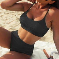 Ženski kupaći kupaći korumske kontrole plus veličine Korug koruga Split Solid Bikini dvodijelni kupaći kostim crni m