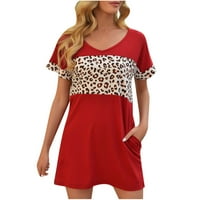 Ležerne haljine za ženske haljine za plažu za žensku majicu kratki rukav sa džepovima V izrez Leopard