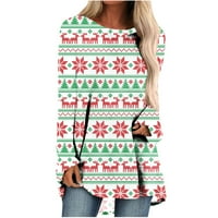 Prinxy Womens Topschristmas Vintage Print Dukserirt Labavi kaunski pulover s dugim rukavima Prevelike posade Dugi vrtovi Modna jesen Zimska majica Zelena s
