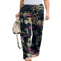 Niuer Boho cvjetni ispis labavi pantalone za žene viseći struk široki dnevni boravak pune dužine hlače udobne vučne pantaloge duge hlače