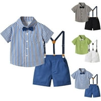 Dječačka odjeća Set Toddler Boys Majica s kratkim rukavima Striped vrhovi Suspender Shorts s kravata