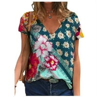 Žene plus veličina cvjetnih vrhova V izrez T majice Ležerne majice labava majica
