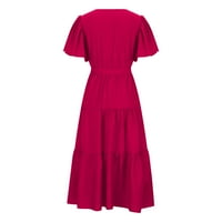 Sjajne ljetne haljine za žene s kratkim rukavima Solidna moda Srednja dužina A-line V-izrez haljina