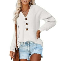 WHLBF Plus Dukseri veličine za žene, ženski ležerni džep dugih rukava u pulover s džemper s džemper s V-izrezom