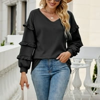 V-izrez s dugim rukavima, pulover labave bluze žene ženske ljetne vrhove Clearance crna veličina s
