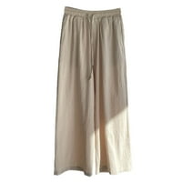 Dianli Womens Fashion Loot Fit prevelike elastične hlače od posteljine pamučne platnene hlače sa džepom visoki struk pune hlače hlače za žene ljetne čvrste pantalone širom pantalone na prodaju