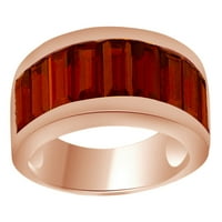 Oblik baguette Simulirani Garnet Band prsten u 14K ružičastog zlata preko srebrne veličine srebrne boje