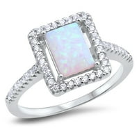 Vedro CZ HALO bijeli simulirani Opal pravokutni prsten. Sterling Silver Band prstenovi