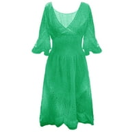 Ljetna haljina ženska fit visoki struk vezene čvrste boje šuplje izdmaže V-izrez crne haljine zeleno l