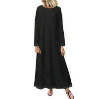 FABIURT ZUPOVINA ZA ŽENE ORET ORET Čvrsta boja haljina dugih rukava Džepna haljina, crna