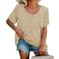 PLNOTME Ženske košulje Tunnic Tunce Classic Okrugli izrez Mekane pune boje Love majice Ljetne casual vrhove sa džepom S-2XL