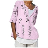 Ženski vrhovi labava bluza za labavu bluzu cvjetne žene ljetne okrugle dekolte ružičaste 5xl