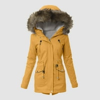 SHPWFBE zimski kaputi za žene zimske jakne žene dnevno plus veličina zimski kaput rever ovratnik dugih rukava vintage zgušnjava kaput jakna topla kapuljača za žene žuti xxl