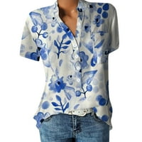 Ljetne ženske bluze s kratkim rukavima cvjetna bluza plus veličina ženskih plus košulja Henley tops plavi m