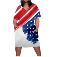 Seksi majica haljina za žene Dan neovisnosti tiskani prorez bedra visoka ruched plus veličine ljetne