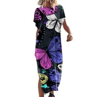 Holloyiver Plus Size Maxi haljine za žene Ljeto Dvokrevetna dizajna ženska zvona kratkih rukava haljina etničke stile Stripes Comfort okrugli vratni haljini za plažu ružičasta