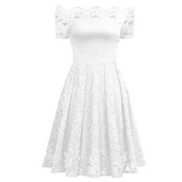 Ljetne haljine za žene kratki rukav kratki kvadratni izrez A-LINE Čvrsti bijeli s