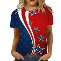 Košulje od 4. jula za žene Američka zastava Ispis kratkih rukava okrugli vrat Do patriotske košulje sa zvijezdama i prugama