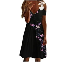 Drindf Sundress for Women Trendy CACT TUNIC Kratka haljina Ležerna hladna ramena Slim Fit midi haljina slatka leptir