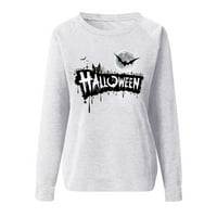 Duks za žene Ženska Ležerna moda Halloween Print Dugi rukav Duks pulover za žene Bijela 2xl