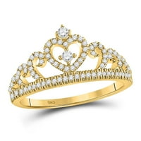 10k žuto zlato okruglo Diamond Heart Crown Modni prsten CTTW