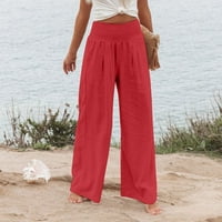 Tking modni ženski ljetni široki noga slavi casual labavi labavi lanene pauša sa džepovima lubenica crvena l