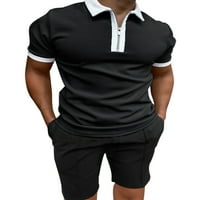 Sanviglor Men vrhovi + kratke hlače Polo majica Loungeward TrackSit Patchwork Outfit Teretana Dva seta