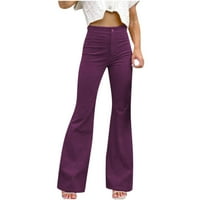 Ženske modne pantalone u modu Redovno fit čvrste boje gumb ravno široka noga dugačka pant sa džepom