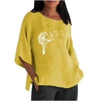 Lovskoo ženske pamučne posteljine posteljine bluze ljetno casual tiskane rukave od pune bluze žuto