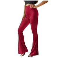 Ženske baršunaste hlače visoke strukske pantalone u boji svijetle dno duge hlače hlače crvene crvene