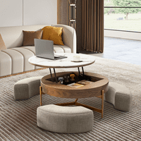 31 Aiona dizanje-gornja okrugla modernog kafe stola sa skladištenjem, Osmanlijama, sinterovi kamen top, karbonski čelični noge, smeđi